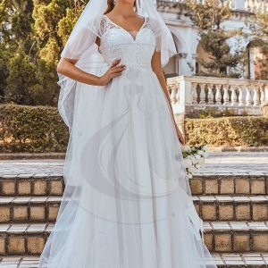 Taille personnalisée élégante robe de mariée à col en V avec manches couvrantes Robes de mariée