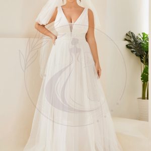 Robe de mariée longue sans manches V profond Grande taille