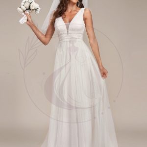 Robe de mariée longue sans manches en V profond et dos bas