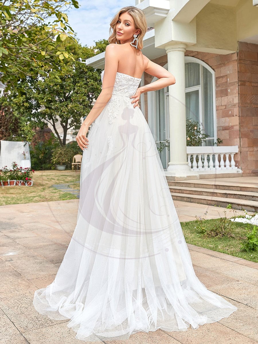Robe de mariée en tulle en dentelle avec bretelles et ceinture à sequins – Image 3
