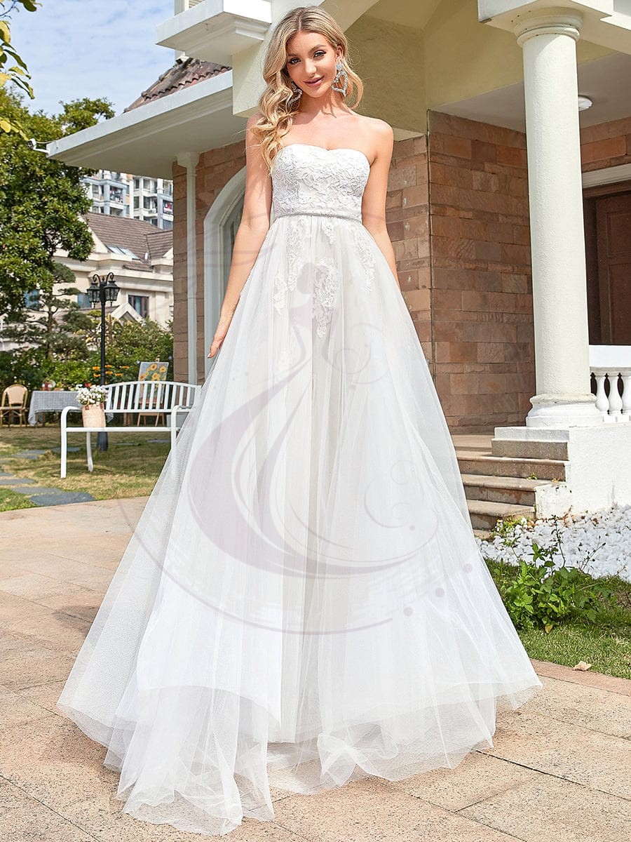 Robe de mariée en tulle en dentelle avec bretelles et ceinture à sequins – Image 6