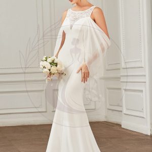 Robe de mariée Mousseline Épaules dénudées Manches drapées Dentelle