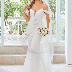 Robe de Mariée plissée Col en V profond et Bretelles Fines
