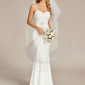 Robe de mariée sirène Élégante en dentelle avec bretelles fines