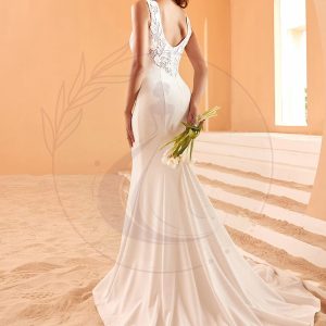 Robe de Mariée Broderie Dos Nu Sirène Sans Manches Col en V Profond