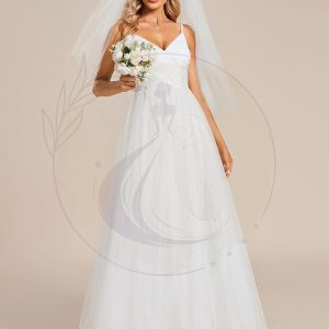 Robe de mariée Bretelles fines col en V taille appliques en tulle A-ligne