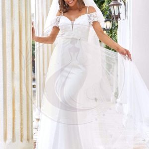 Bretelles spaghetti ornées de fleurs Robe de mariée à épaules dénudées