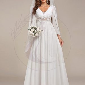 Robe de mariée longue fendue avec appliques à col en V profond