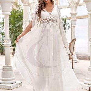 Taille personnalisée robe de mariée longue fendue avec appliques à col en V profond