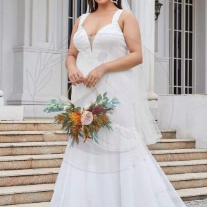 Robe de mariée en queue de poisson sans manches à col en V de grande taille