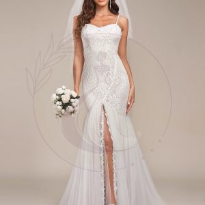 Robe de mariée sirène à bretelles spaghetti chérie