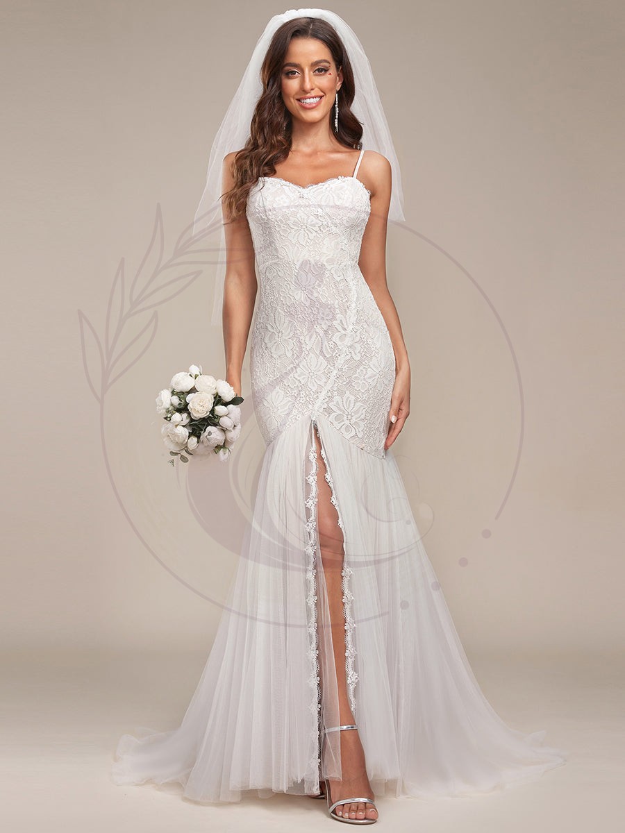 Robe de mariée sirène à bretelles spaghetti chérie – Image 2