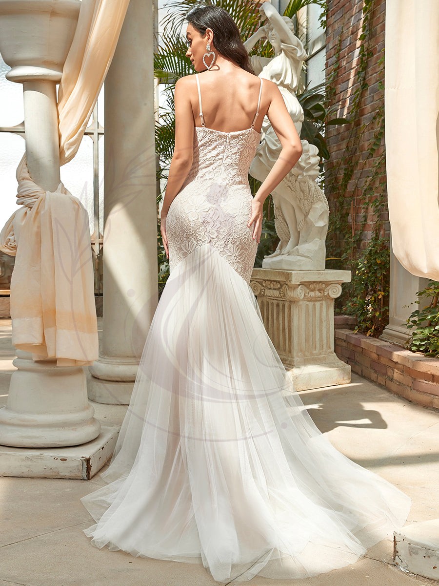 Robe de mariée sirène à bretelles spaghetti chérie – Image 8