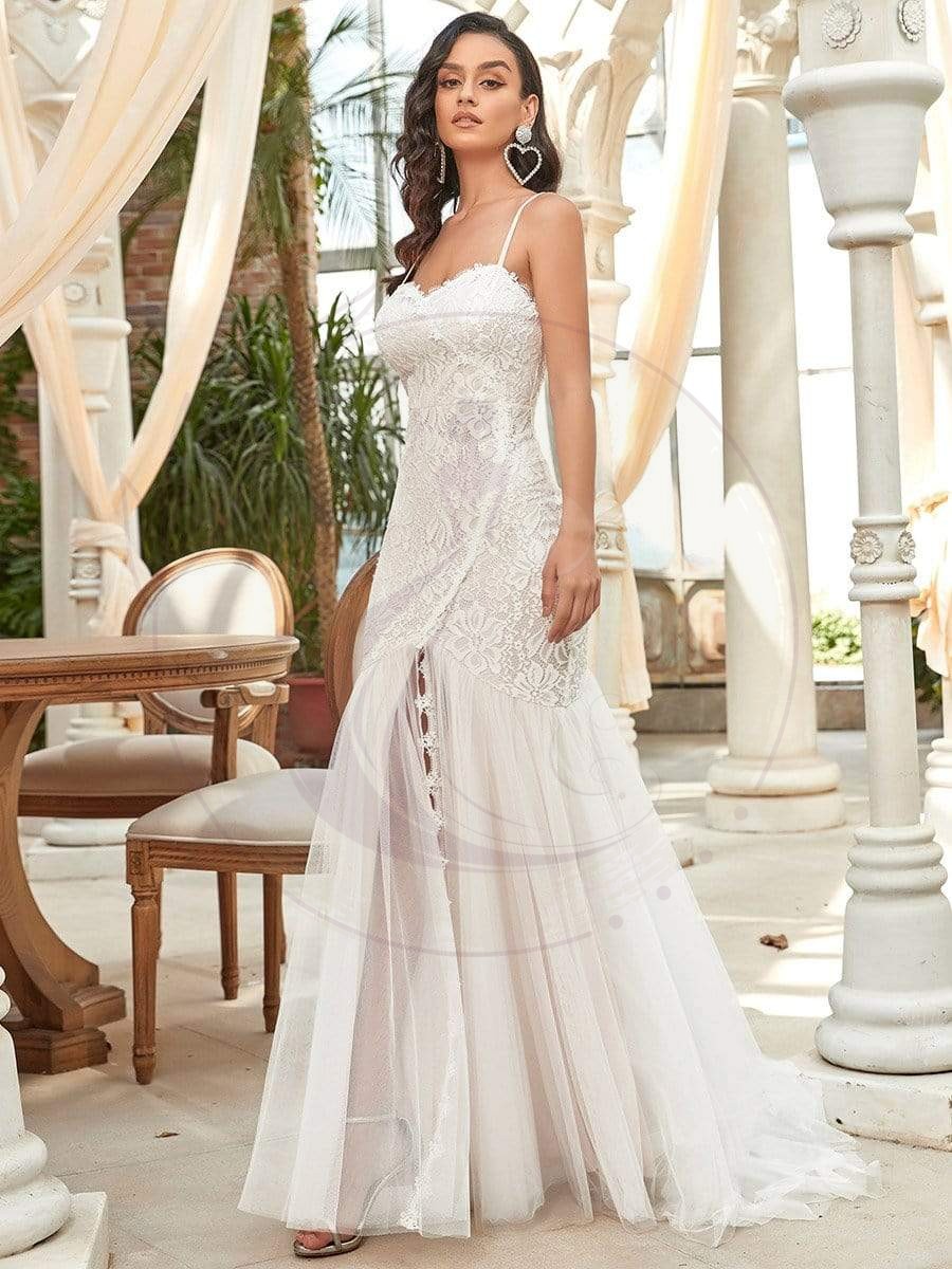 Taille personnalisée robe de mariée sirène à bretelles spaghetti chérie – Image 2