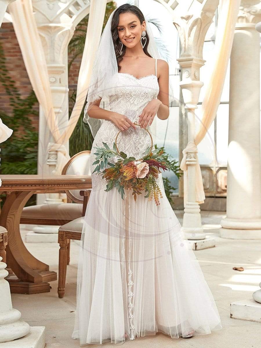 Taille personnalisée robe de mariée sirène à bretelles spaghetti chérie – Image 3