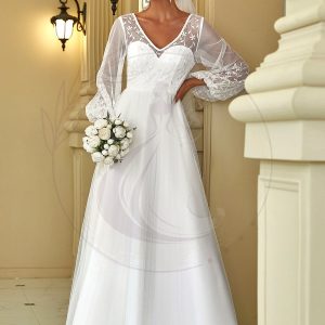 Robe de mariée longueur au sol avec appliques à manches longues