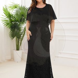 Robe de Mère de Mariée Ajustée et Évasée en Dentelle Capelet de Grande Taille