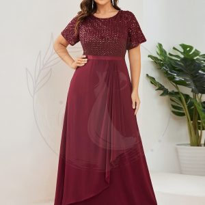 Robe Mère de la mariée Mousseline Manches courtes Sequins Grande taille