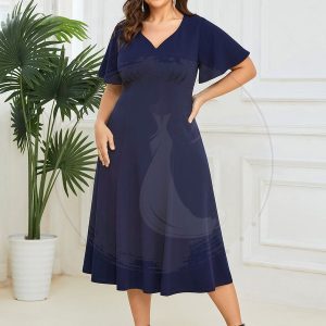 Robe Mère de la Mariée Mi-Longue Élégante Manches Courtes Grande Taille
