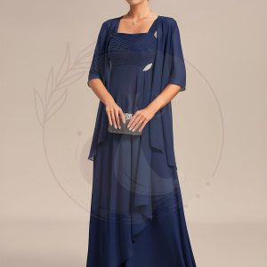 Robe mère de la mariée deux pièces en mousseline à encolure carrée