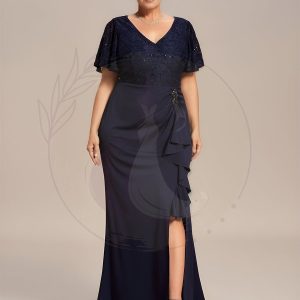 Robe Mère de Mariée Moulante en Dentelle avec Ourlet Feuille de Lotus de Grande Taille