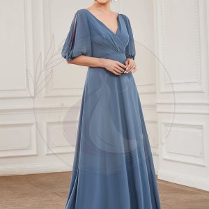 Robe mère de la mariée plissée Manches fendues Col V Mousseline
