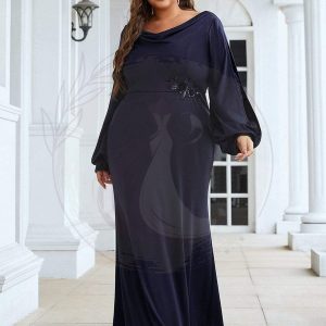 Robe de mère de mariée en tricot à manches lanterne et col bénitier de grande taille