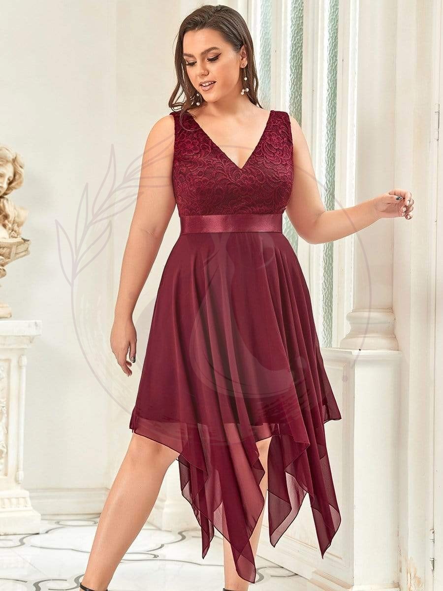 Superbe Robe mariage invitée en dentelle et en mousseline de soie à col en V de grande taille – Image 7