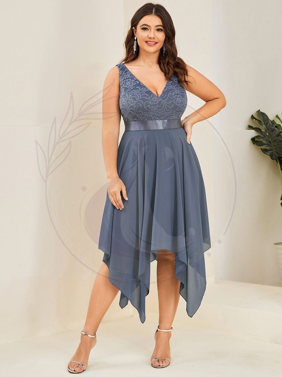 Superbe Robe mariage invitée en dentelle et en mousseline de soie à col en V de grande taille – Image 8