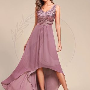 Robes de soirée sexy en mousseline de soie maxi haut-bas avec paillettes