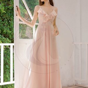 Robe Demoiselle d’Honneur Bretelles Spaghetti en Mousseline