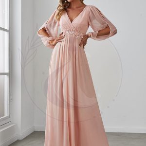 Robe mariage invitée Longue Elegante Manche lanternes V Profond