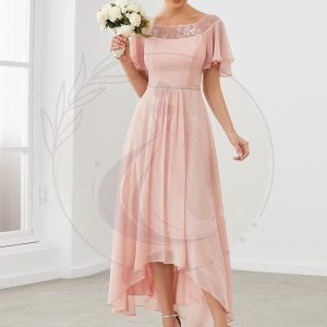 Robe de Loisirs Mi-Longue Trapèze à Col Bateau avec Taille Haute