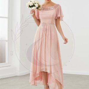 Taille personnalisée Robe de soirée Mi-Longue Trapèze à Col avec Taille Haute