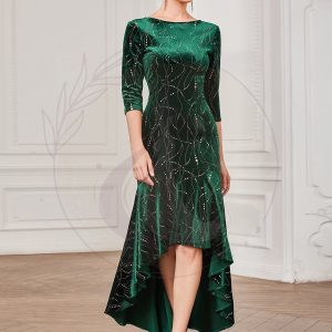 élégante Robe De Soirée En Velours Haute-basse