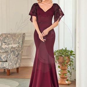 Robe de Soirée Sirène Moulante Sexy à Col en V et Manches évasée