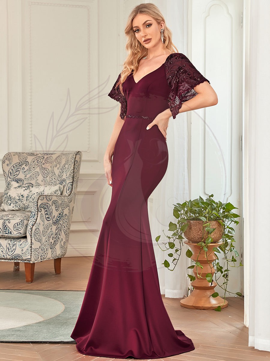 Taille personnalisée Robe de Soirée Sirène Moulante Sexy à Col en V – Image 8