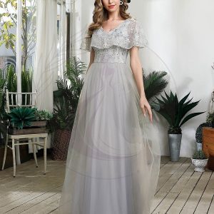 Robe de Demoiselle D’Honneur Tulle à Volants à Col en V pour Femmes