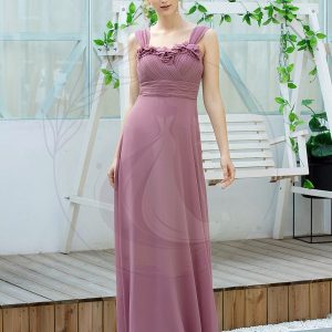 Robe de Demoiselle D’Honneur Trapèze Longue Chiffon à Volants Simples