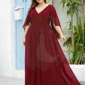 Robe de Soirée Grande Taille à Col en V Profond avec Dentelle