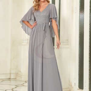 Robe de soirée élégante en mousseline de soie à col en V profond