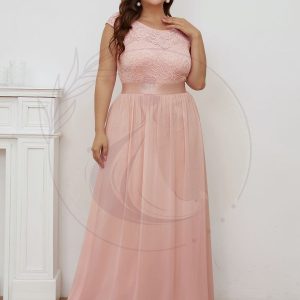 Robe Demoiselle d’Honneur Grande Taille avec Dos en V et Dentelle