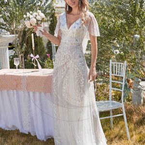 Robe de mariée moderne brodée longue au sol en sequins