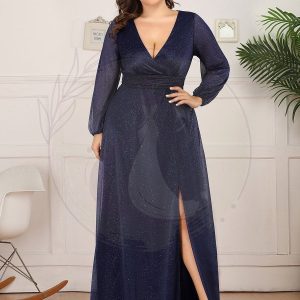 Robe de Cérémonie Grande Taille Longue Brillante à Col en V