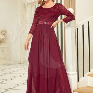 Dentelle Manches 3/4 Étage Longueur Robes Mère de la Mariée