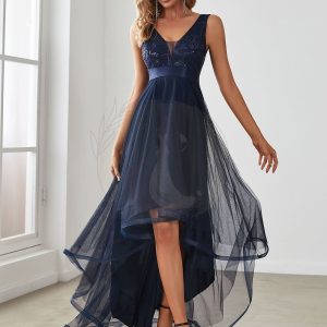 Taille personnalisée Robes de bal Tulle Paillettes High Low Asymétrique