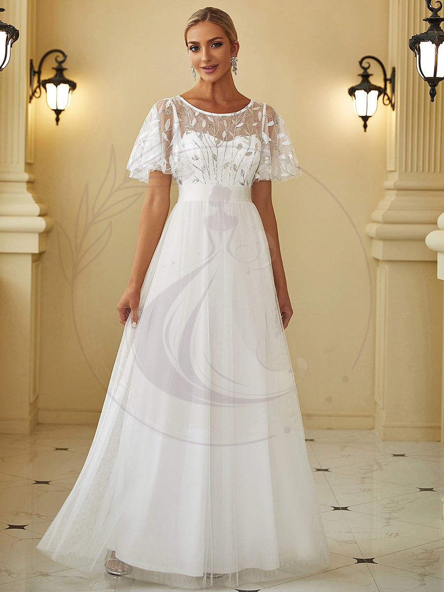 Robe de demoiselle d’honneur Brodées à manches courtes en ligne A pour femmes – Image 9