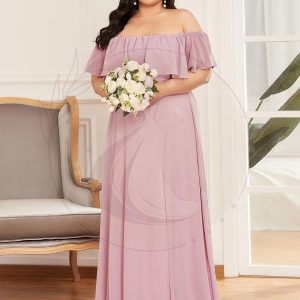 Grande talle Robe de demoiselle d’honneur à volants et épaules dénudées