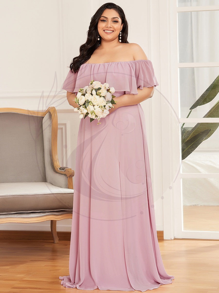 Grande talle Robe de demoiselle d’honneur à volants et épaules dénudées