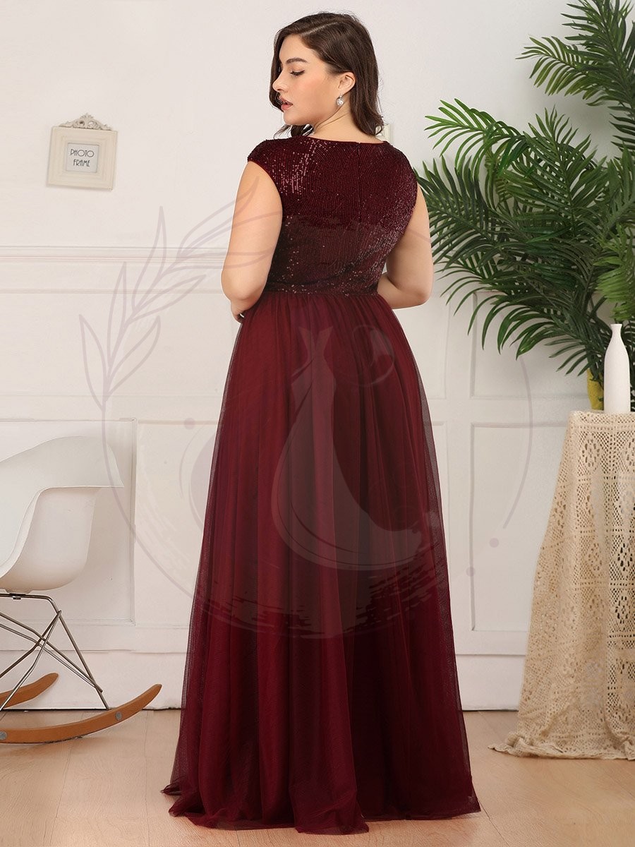 Robe de Soirée Longue Grande Taille à Paillettes et Col en V Profond – Image 9